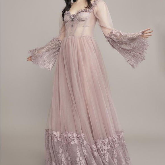 Widow Dances With Death sheer lace dress in mauve xxs - Picture 2 of 2